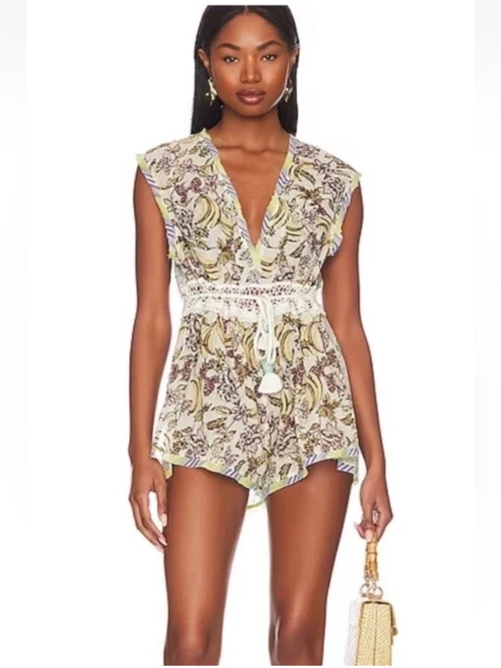 Intimately By Free People Watch The Waves Printed Lace-Trim V-Neck Romper SizeXS